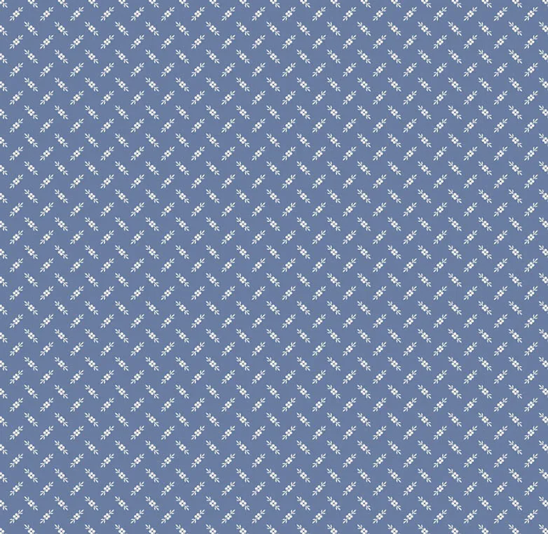 Katoen blauw met witte bloemstukjes